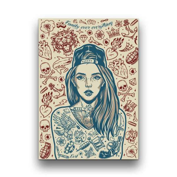 Retro tattoo girl fém poszter